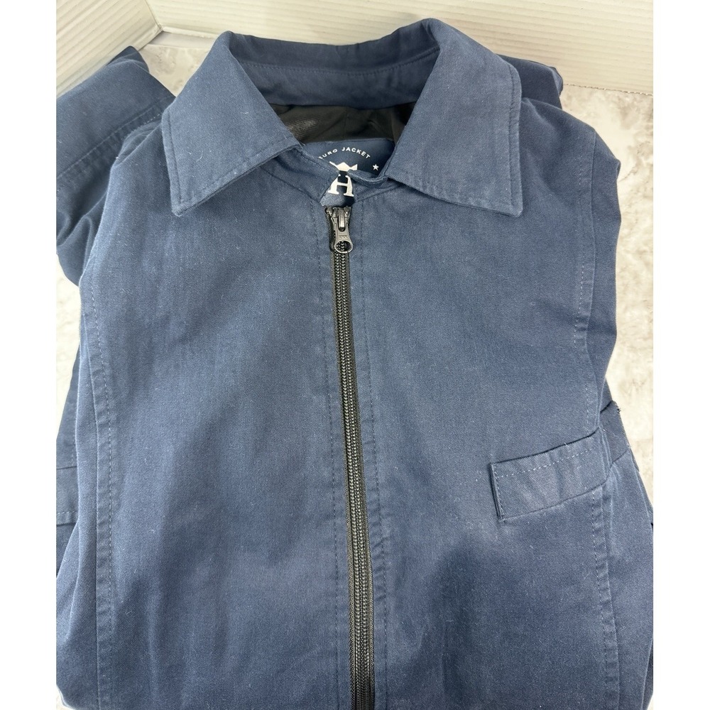 Haggar Euro Jacket Mens Navy Blue XL Cotton Rayon Zip Front Sport Coat Casual